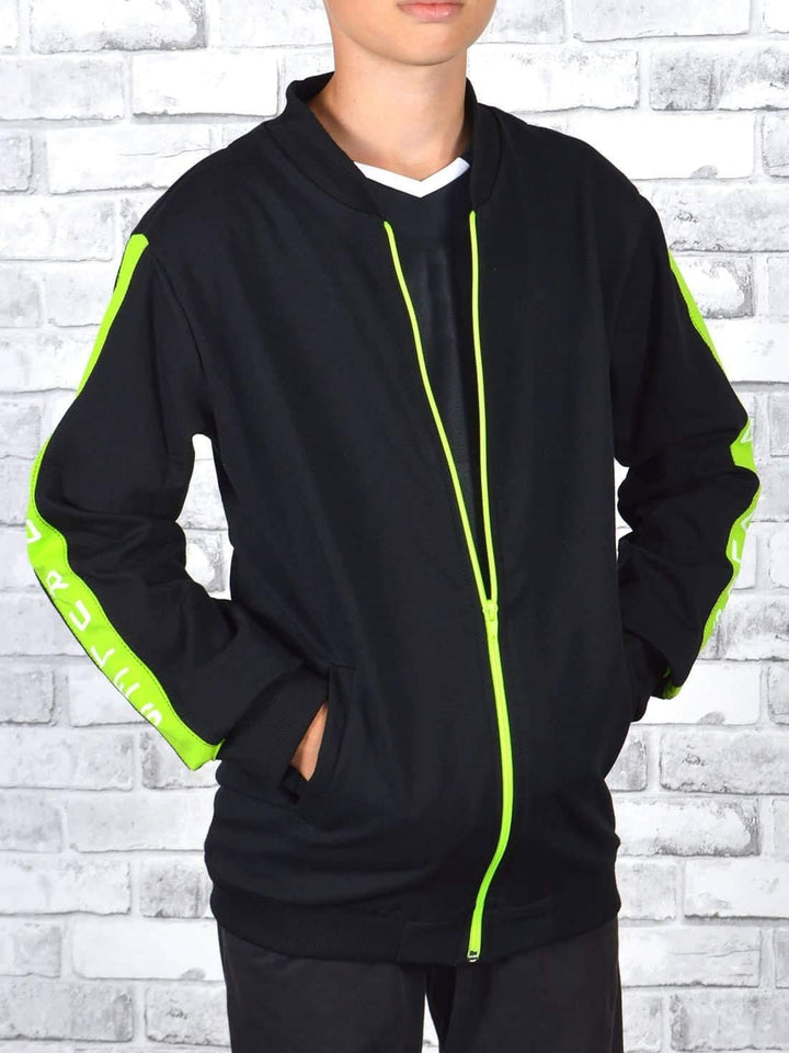 Jungen Kinder Hoodie Pullover Sweatjacke 30238, Schwarz-hellgrün