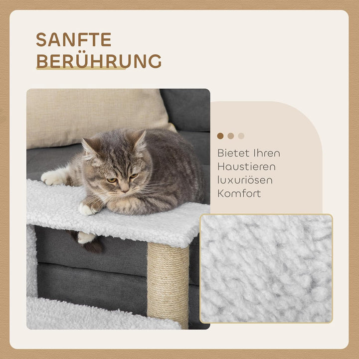 PawHut Katzentreppe 3 Stufen Tiertreppe Treppe für Katze mit Kratzsäulen Ball Haustiertreppe Hundetr