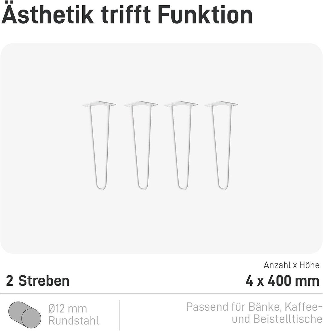 Natural Goods Berlin 4X Hairpin Leg Tisch-Beine | Tisch-Füsse aus Metall | Hairpin Legs für DIY-Proj