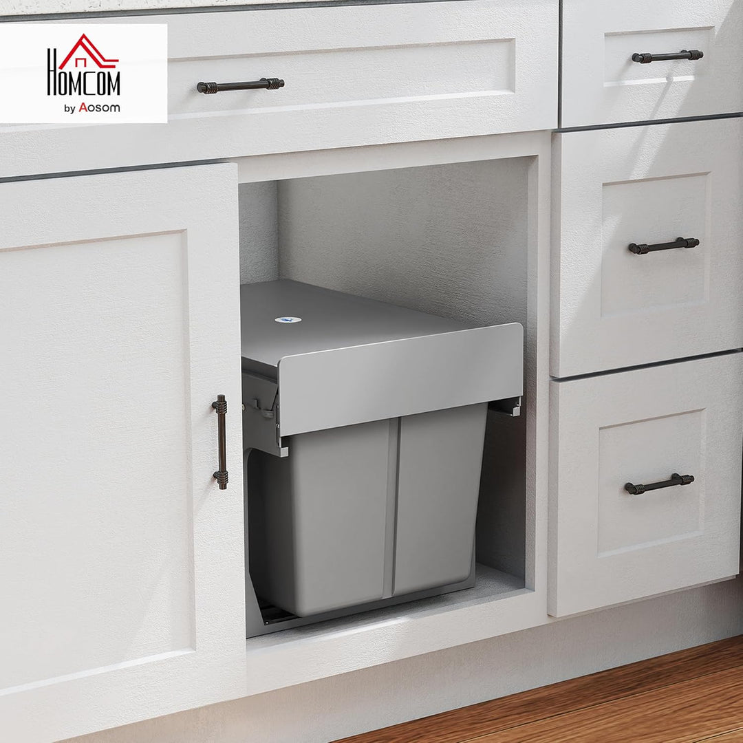 HOMCOM 31L Ausziehbarer Abfallbehälter 15L + 8L x 2, Soft-Close Untertischbehälter mit herausnehmbar