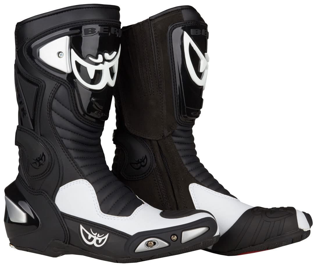 Berik Race-X Racing Motorradstiefel, schwarz/weiss, 47 47 EU Schwarz und Weiss, 47 EU Schwarz und We