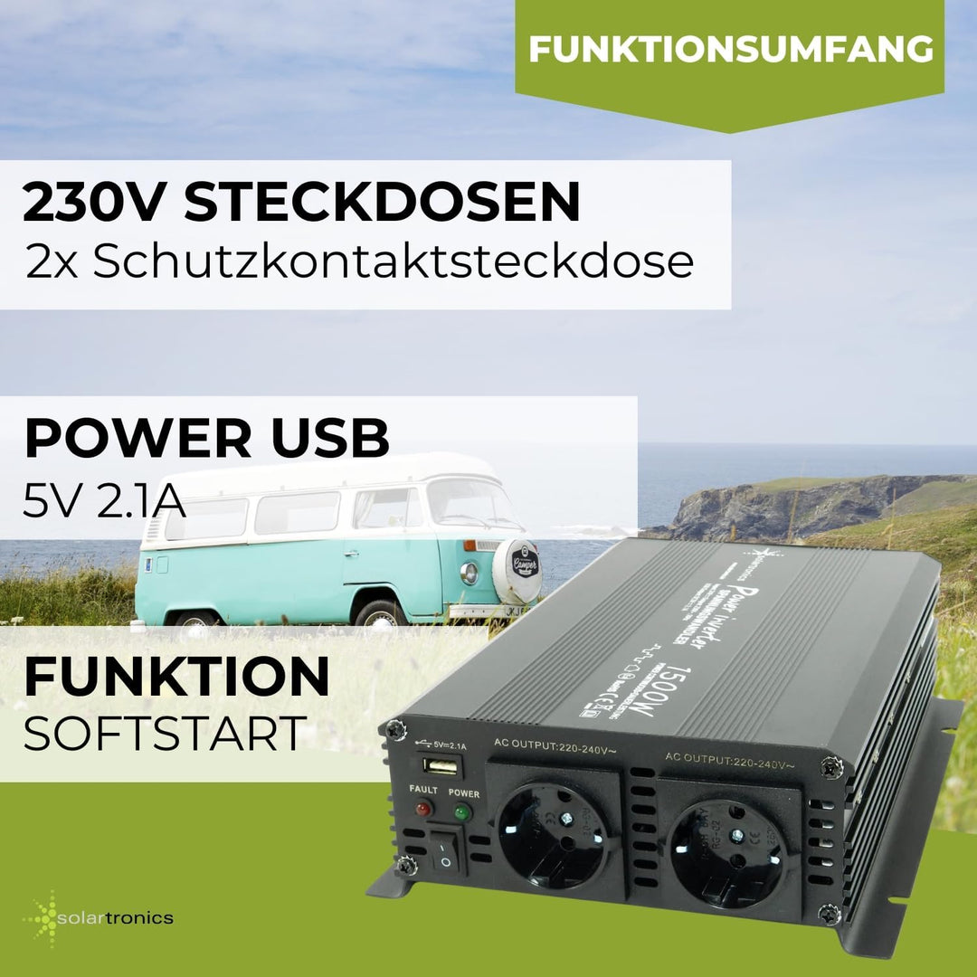 SOLARTRONICS NM1500 Spannungswandler 24V 230V modifizierter Sinus 1500W - 3000W Spitzenleistung - We