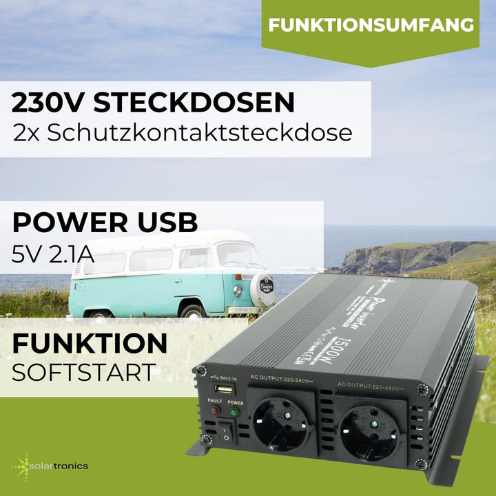 SOLARTRONICS NM1500 Spannungswandler 24V 230V modifizierter Sinus 1500W - 3000W Spitzenleistung - We