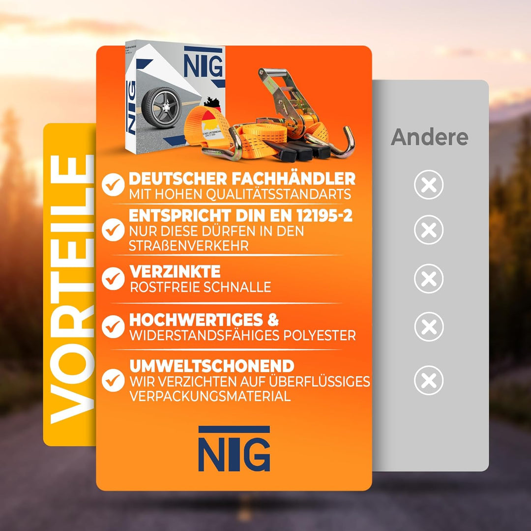 8 Stück | Spanngurt für den Auto Transport | 50 mm breit | 2,70 Meter | 4000 KG | Zurrgurt | Radsich