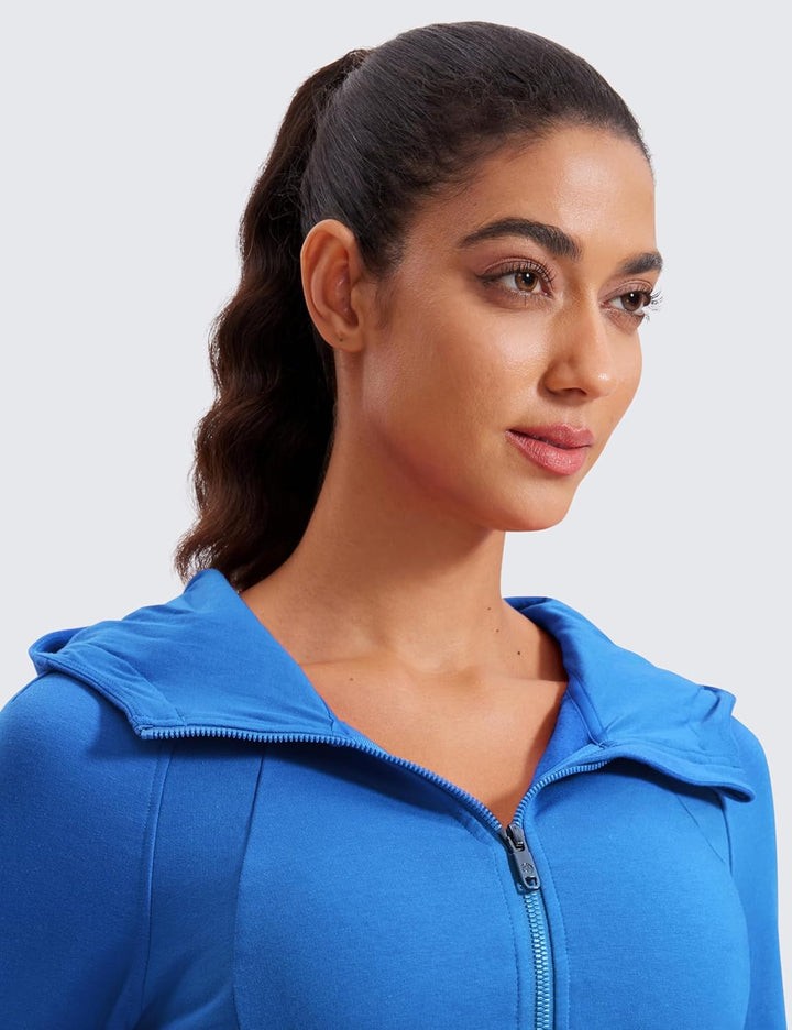 CRZ YOGA Damen Full Reissverschluss Fleece Hoodie Jacke Cropped Running Zip Up Laufjacke Workout Spo