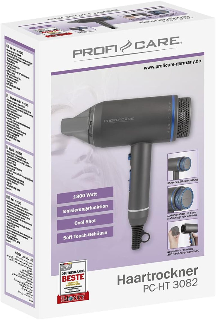 ProfiCare PC-HT 3082 Haartrockner, 3 Temperatur-/Leistungsstufen, Easy Click-Formdüse 360° drehbar,
