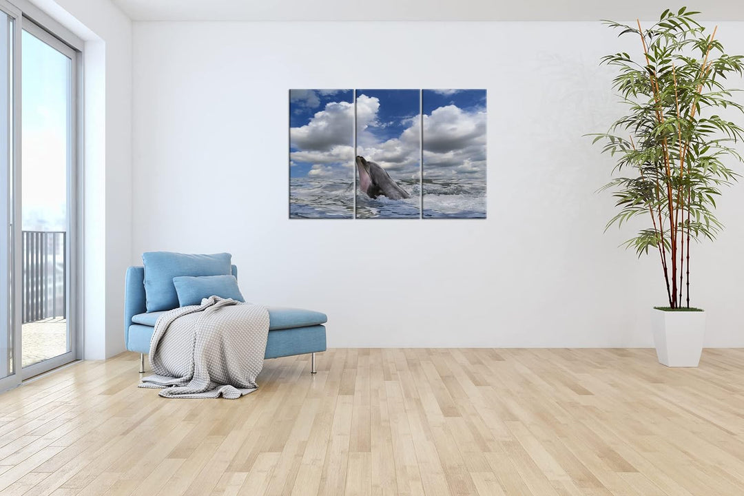 deyoli zauberhafter Delfin Format: 3Teilig als Leinwandbild, Motiv fertig gerahmt auf Echtholzrahmen