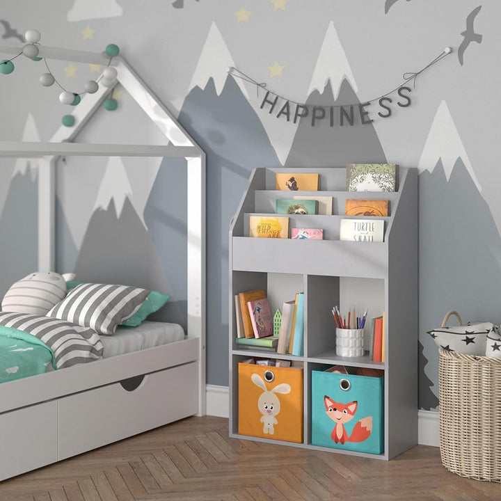 Vicco Kinderregal Grau Luigi mit 2 Faltboxen - 72x114x31 cm aus Spanplatte - Bücherregal ideal fürs