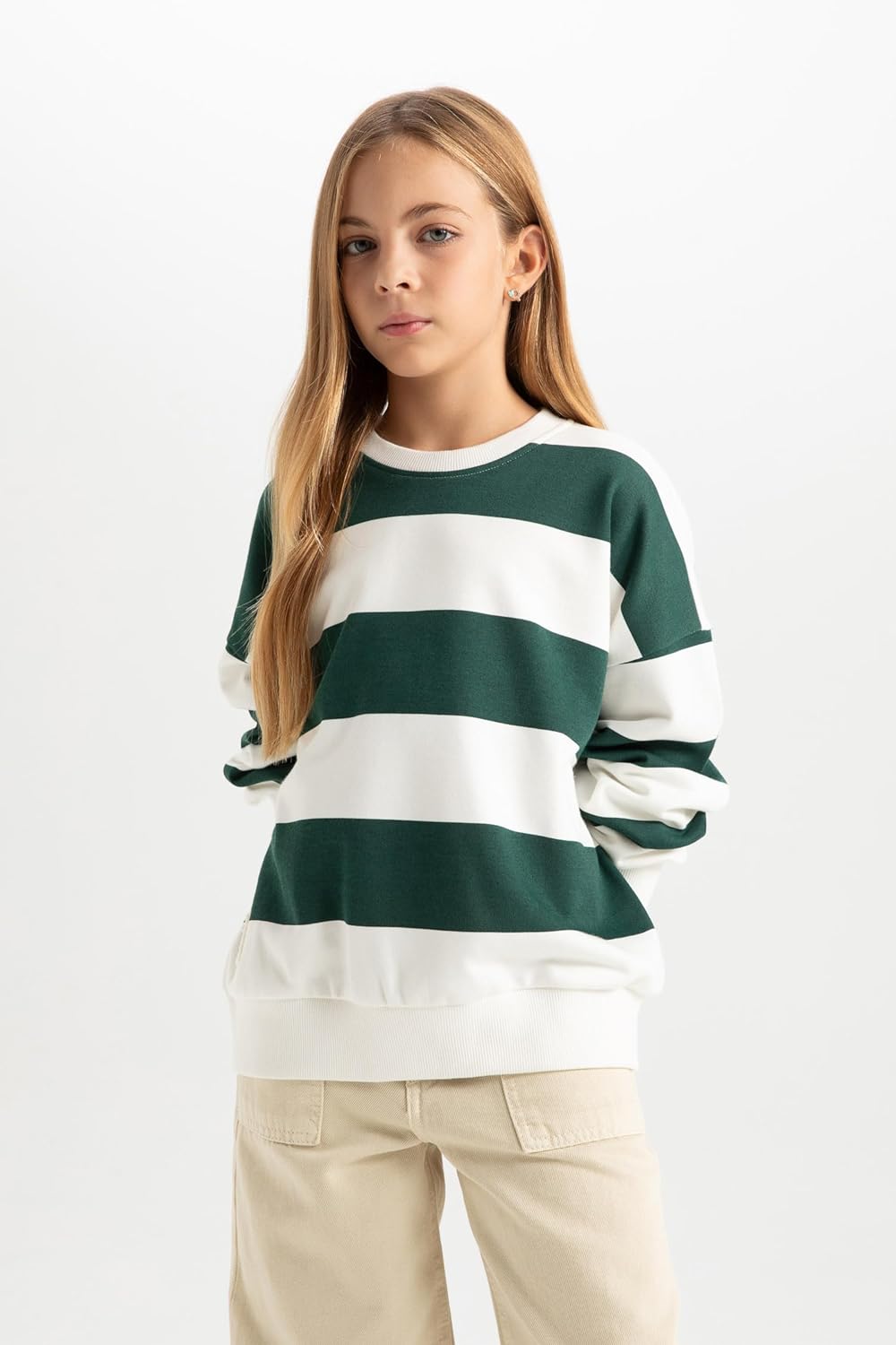 DeFacto Girl Regular Fit Langarm Gestricktes Kapuzen-Sweatshirt für Mädchen 11-12 Jahre D.green, 11-
