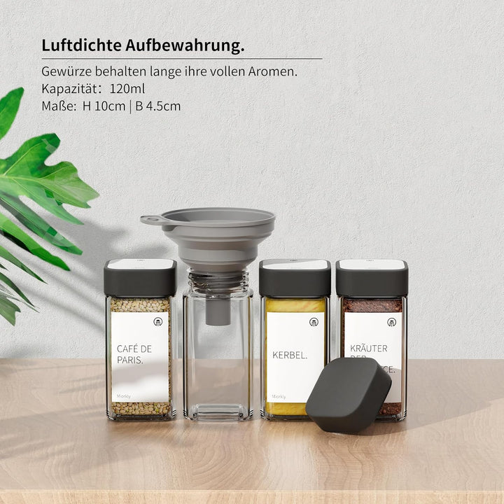 Gewürzgläser Eckig Set 12 x 120ml mit Edelstahl Deckel Black040 12, Black040 12