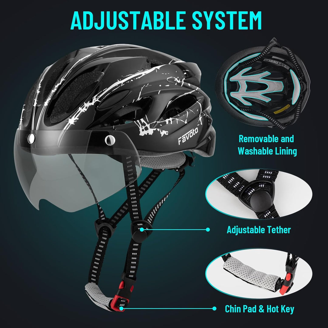 Favoto Fahrradhelm Herren mit Licht - Damenhelm Fahrradhelm Leichtgewicht Atmungsaktiv mit Brille Rü