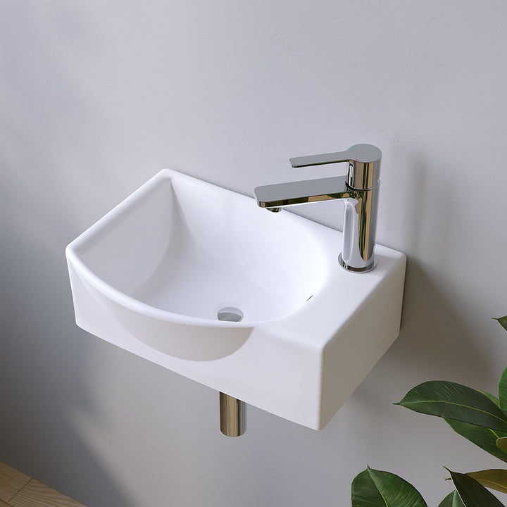 Waschbecken Keramik Waschtisch Hängewaschbecken klein Handwaschbecken Weiss Eckig-Oval 40 x 28 cm Ba