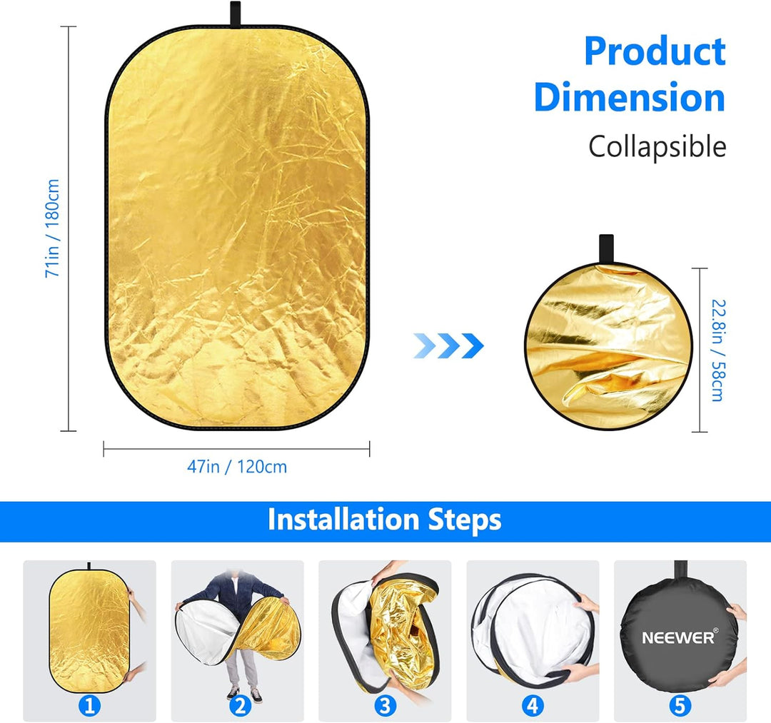 Neewer® 5-in-1-Ovale 120X180cm Faltbare Professionelle Multi-ScheibenLicht-Reflektor mit Durchlässig