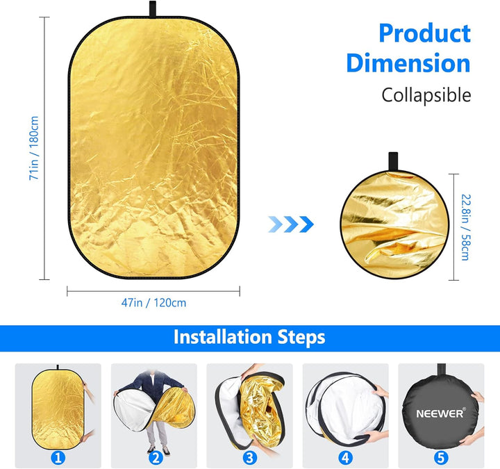 Neewer® 5-in-1-Ovale 120X180cm Faltbare Professionelle Multi-ScheibenLicht-Reflektor mit Durchlässig