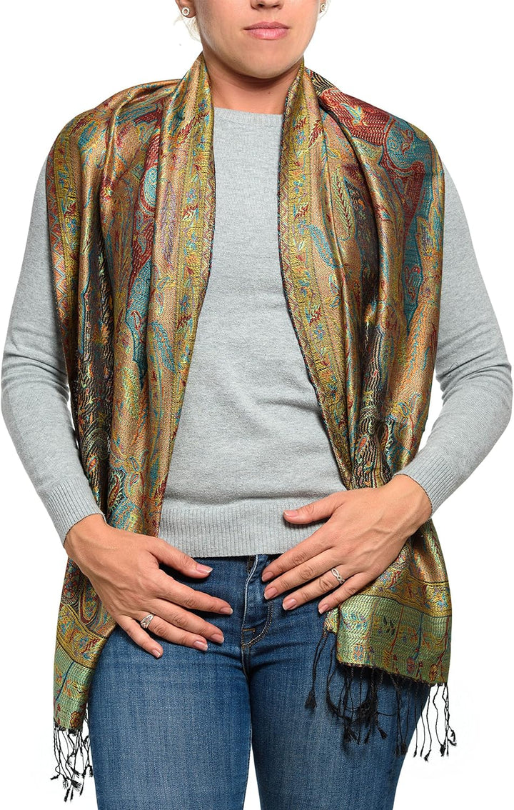 ufash Pashmina 100% Seidenschal aus Indien für Damen &amp; Herren, Paisley Muster, 160 x 35 cm - Schal a
