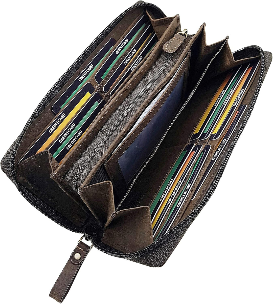 myledershop Grosse Büffel-Vollleder Damen Geldbörse/Geldbeutel/Portemonnaie/Geldtasche mit Colibri-M