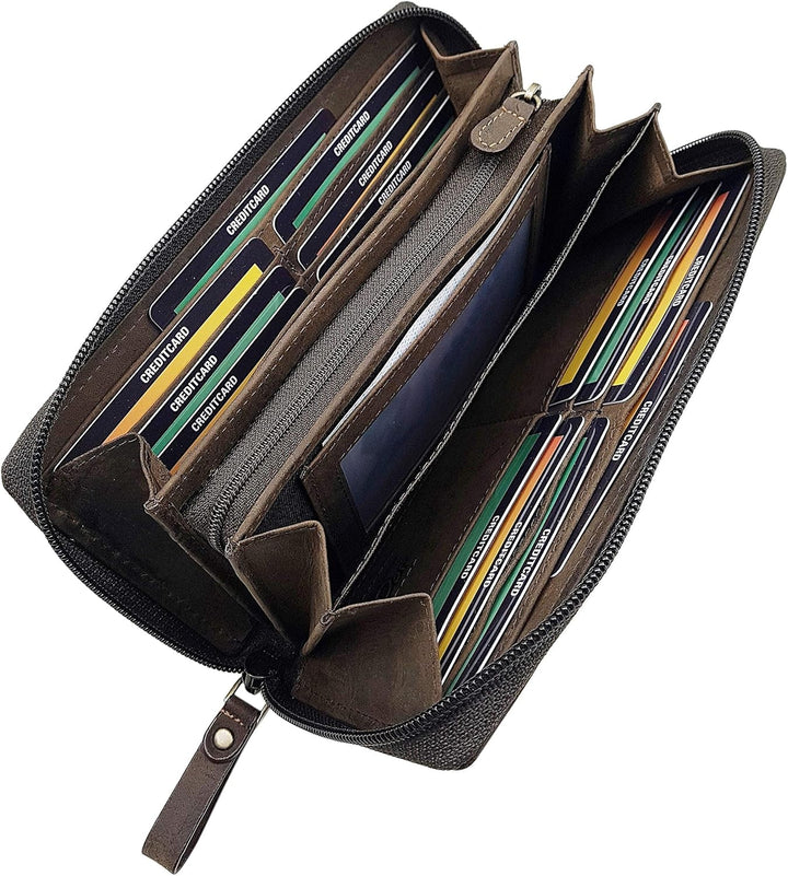 myledershop Grosse Büffel-Vollleder Damen Geldbörse/Geldbeutel/Portemonnaie/Geldtasche mit Colibri-M