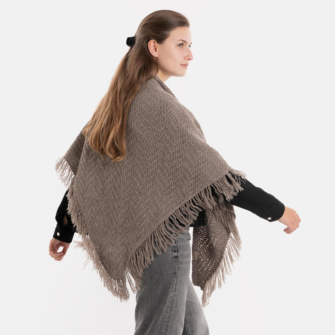 KNIT FACTORY - Dreiecksschal Amber - Damen Strickschal mit Wolle - Umschlagtuch für den Herbst und W