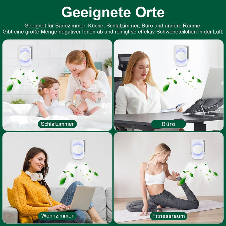 Ionisator luftfilter Wohnung,3 Pack Leise Raumluftreiniger Raucherzimmer Klein für Rauch Haustiere F