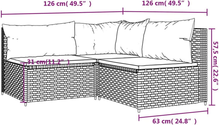 Tidyard 3-TLG. Balkonlounge Set Rattan, Gartensofa Rattansofa Gartenlounge Ecksofa Mittelsofa Sofa m