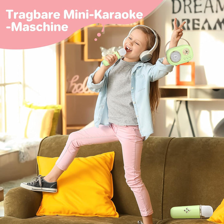 heetipuk Mini-Karaoke-Maschine für Kinder und Erwachsene, Tragbarer Bluetooth-Lautsprecher mit 2 Kab