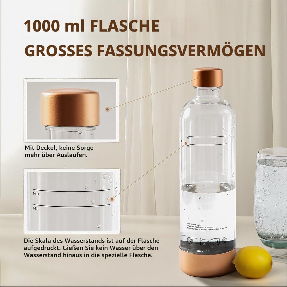 GreatWhip Wassersprudler Machine 1L Flasche, Wiederverwendbare BPA-freie, nicht geeignet für andere