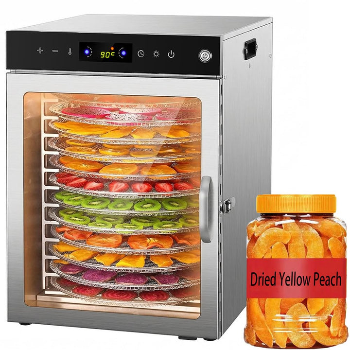 360°Drehfunktion Food dörrautomat (12 extragrosse Tablett) 800W Doppellüfter,24 Hour Digital Timer T