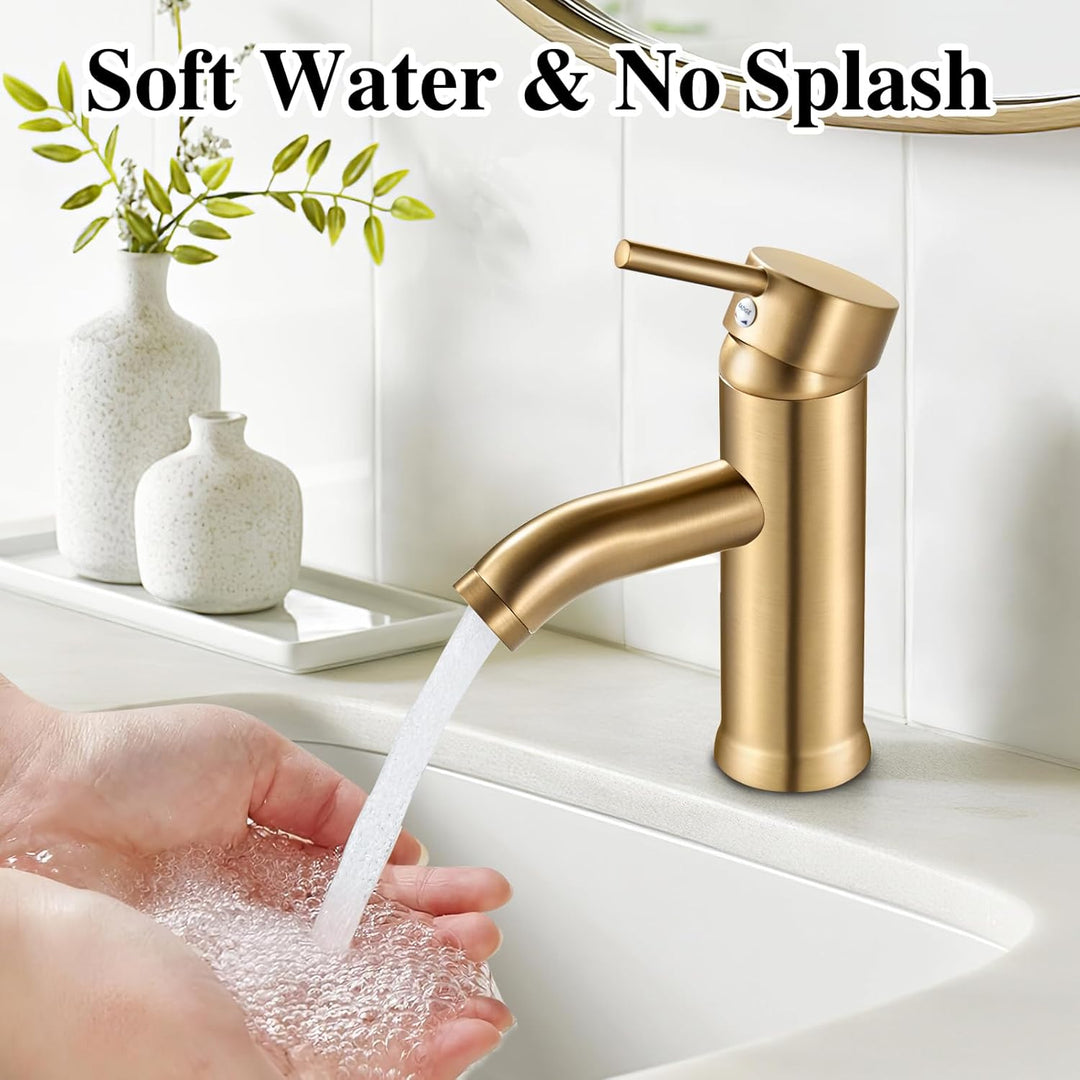 kisimixer Wasserhahn Bad Gebürstetes Gold Waschtischarmatur, Armatur Badezimmer Einhebelmischer Misc
