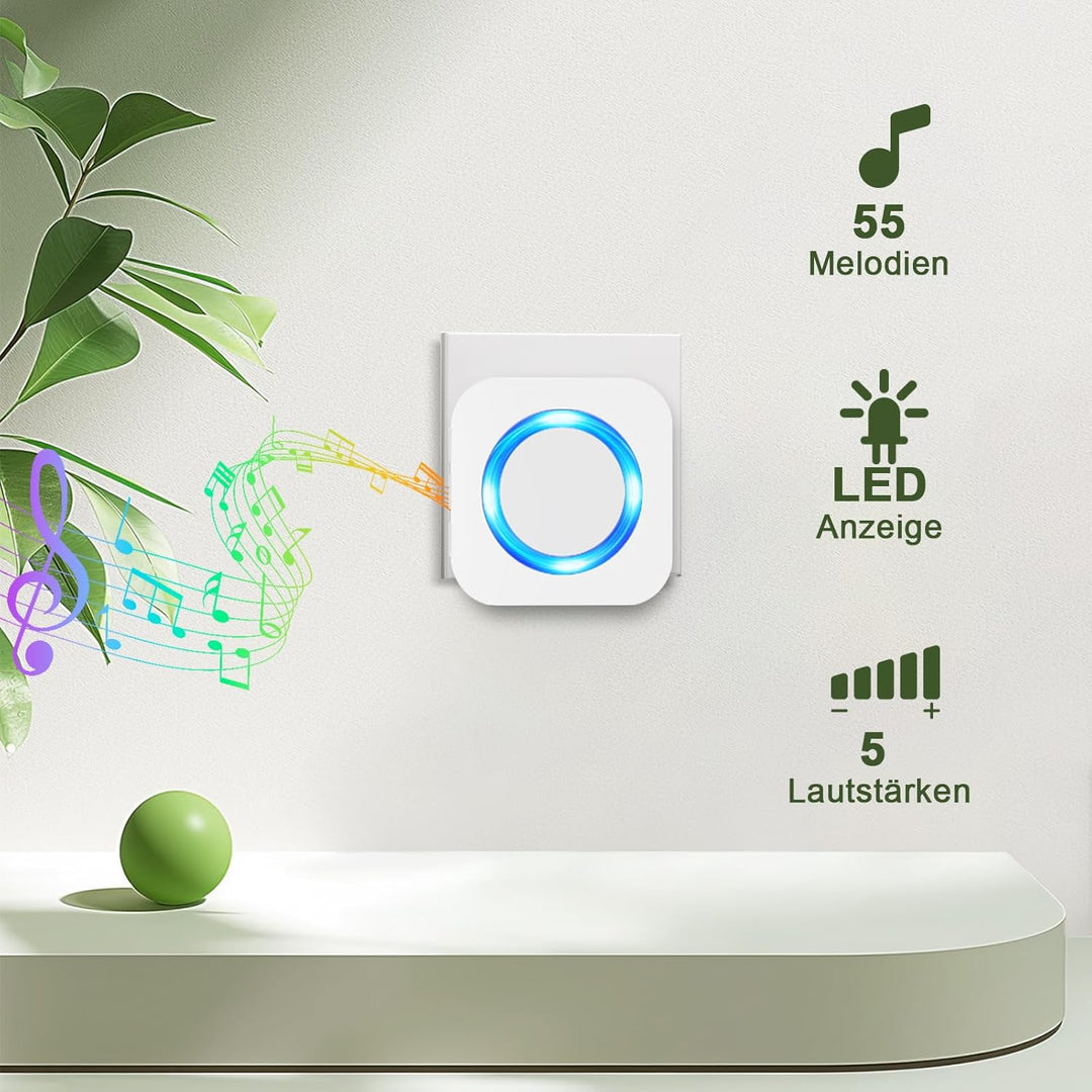 Funkklingel 3 Plug-in-Empfänger 400m Funk Reichweite Klingel Haustür Aussen Wasserdicht Türklingel D