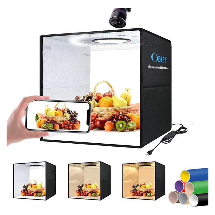 OBEST Studio-Lichtbox, 40 cm, tragbar, faltbar, mit Mehreren Winkeln, verstellbare LED-Lichter, 12 A