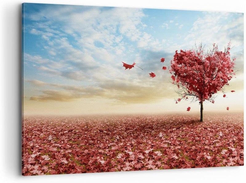 Bilder auf Leinwand 100x70cm Leinwandbild Abstraktion Herbst Baum Blatt Gross Wanddeko Bild Schlafzi