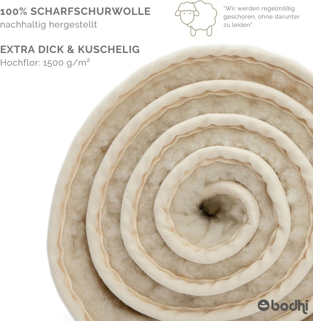 bodhi Schurwoll-Yogamatte Natur | Premium Schurwollmatte (umsäumt) | Extra Dicke & Weiche Schurwolle