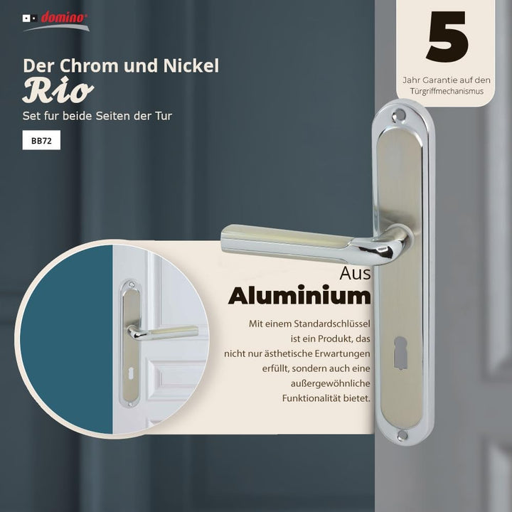 domino Türgriff 72 Drückergarnitur BB-Buntbart Set Langschildgarnitur Türklinke für Zimmertür, Kelle