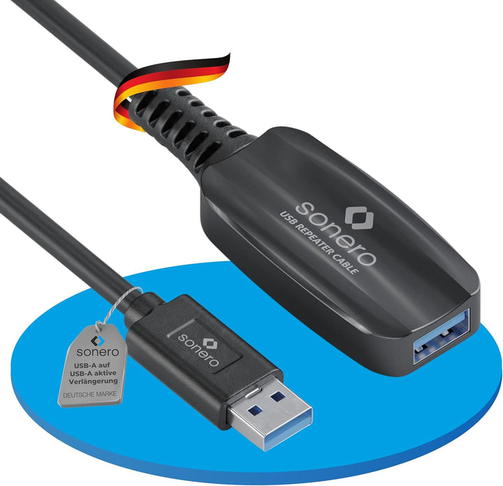 Sonero USB 3.2 Gen1x1 Aktive Verlängerung - A/A - schwarz - 10,00m 10,0 m USB-A auf USB-A, 10,0 m US