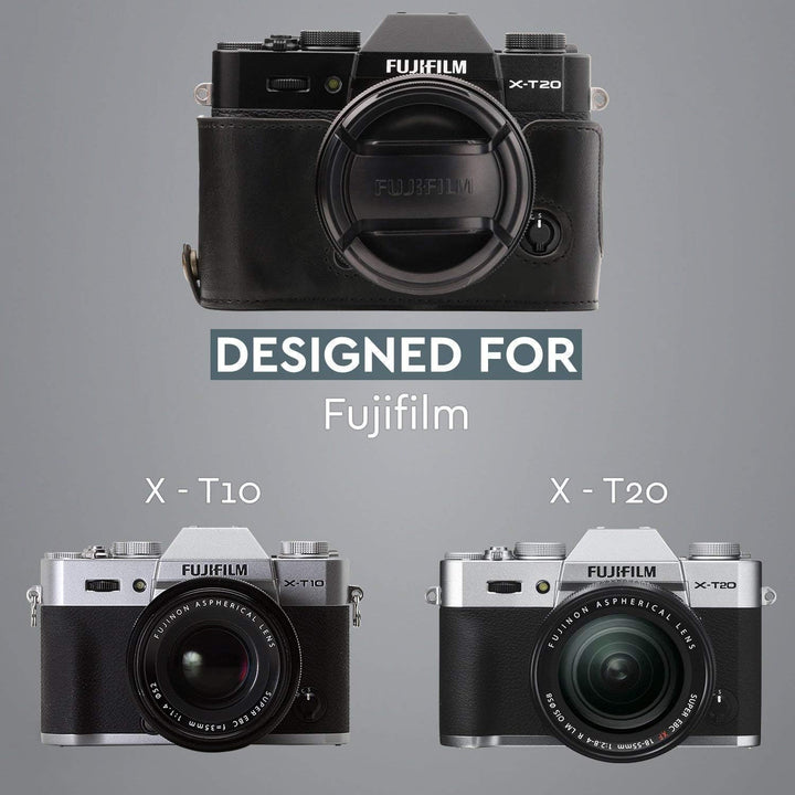 MegaGear MG576 Ever Ready Leder Kameratasche mit Trageriemen kompatibel mit Fujifilm X-T30, X-T20 (1