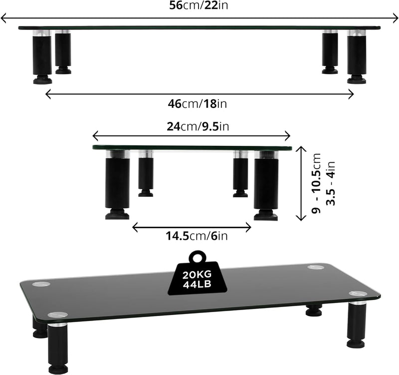 Duronic DM052-2 Monitorständer | 56 x 24 cm schwarze Glasplatte | Bis 20 kg | Ergonomischer Bildschi