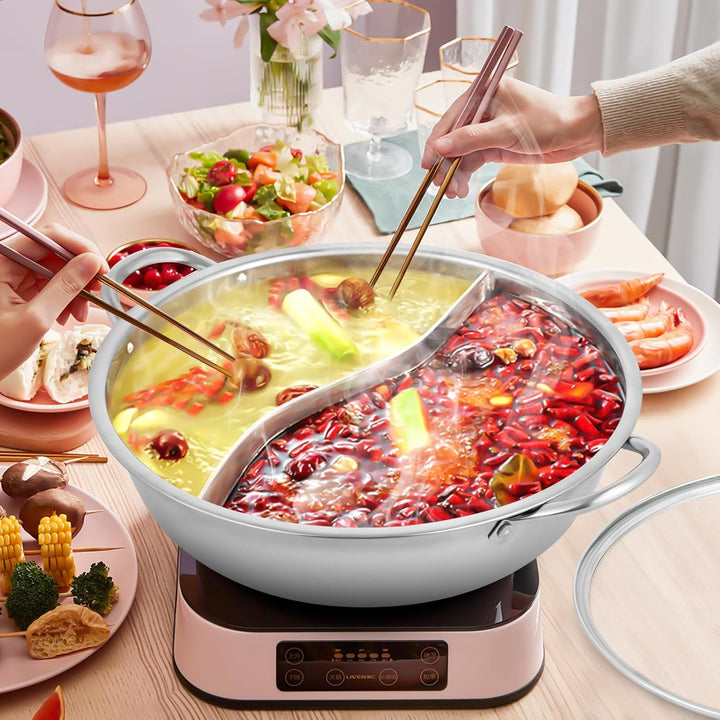 Hot Pot Herd 28×7cm Hotpot Mandarinenentopf Edelstahl Topf mit Deckel, Chinesischer Feuertopf, S-Typ