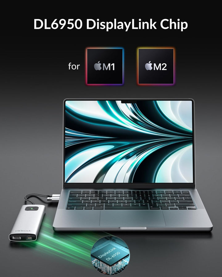 GiGimundo LK10 DisplayLink Docking Station Dual Monitor 4K 60Hz für M1/M2/M3 MacBook Air/Pro, Tragba