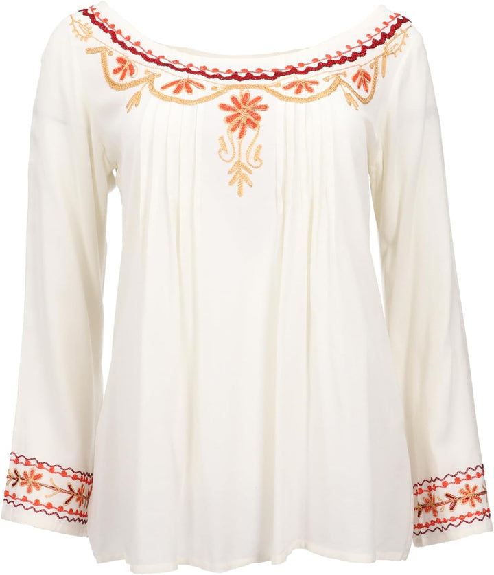 GURU SHOP Bestickte Elfenbluse, Boho Damenbluse 38 Cremeweiss, 38 Cremeweiss