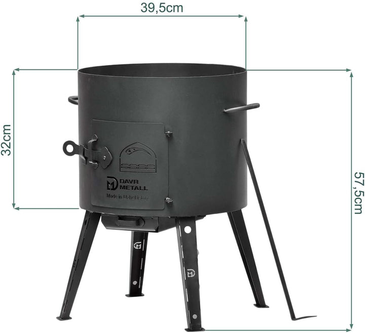 4BIG.fun Utschak Ø40 Uchag 2mm Stahl 12 L Kazan Wok Eintopfofen Utschag Учаг Campingofen Adapter-Rin