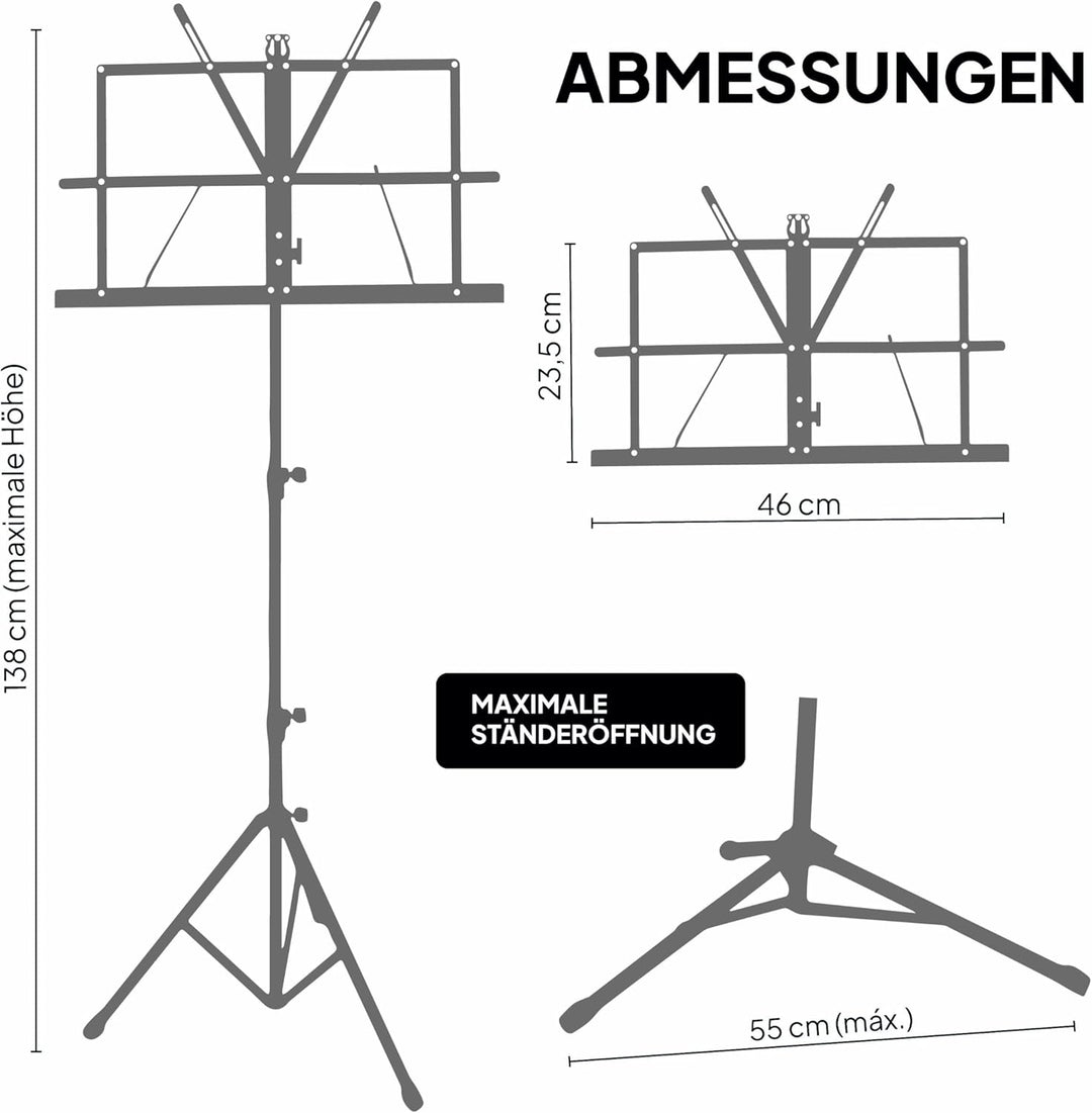 OcioDual Musikpult, Stativ, Notenpult, Tragbarer Ständer, Klappbares Rednerpult mit Tragetasche, Orc