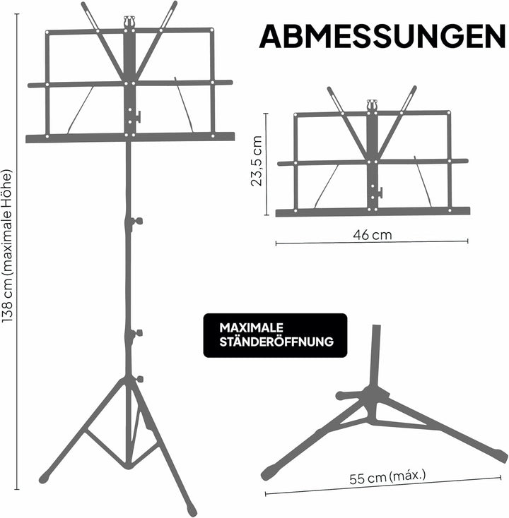 OcioDual Musikpult, Stativ, Notenpult, Tragbarer Ständer, Klappbares Rednerpult mit Tragetasche, Orc