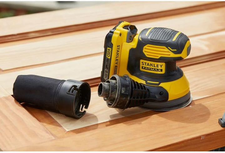 Stanley FatMax 18V Akku-Exzenterschleifer SFMCW220D1S (2.0 Ah, mit Staubsaugeranschluss, Staubfangsa
