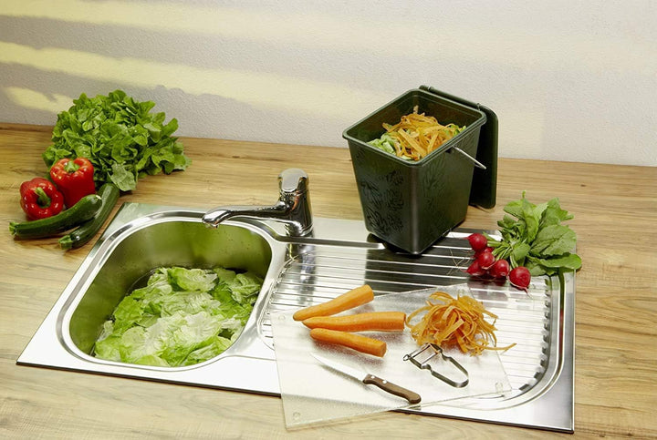 Rotho Greenline Komposteimer 7l mit Deckel und Henkel für die Küche, Kunststoff (PP recycelt) BPA-fr