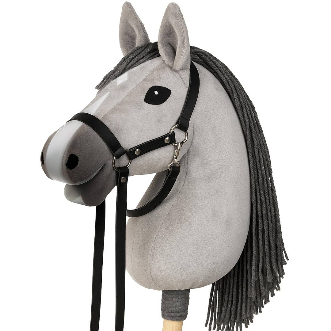 CELMAN Hobby Horse Steckenpferd Grau mit Zaumzeug & Leine – A3 Kopfgrösse – Grosser Reitspass für Ki