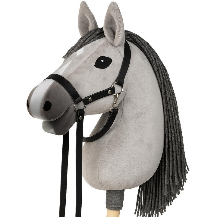 CELMAN Hobby Horse Steckenpferd Grau mit Zaumzeug & Leine – A3 Kopfgrösse – Grosser Reitspass für Ki