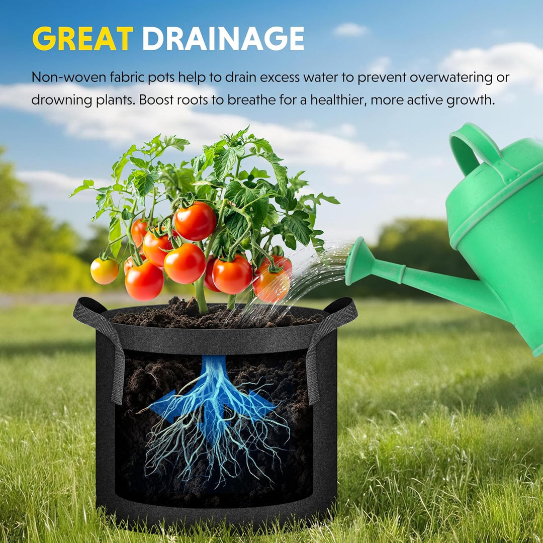 iPower 15L 5er-Pack Grow Bags Stoff Belüftungstöpfe Behälter mit Riemengriffen für Kindergarten und