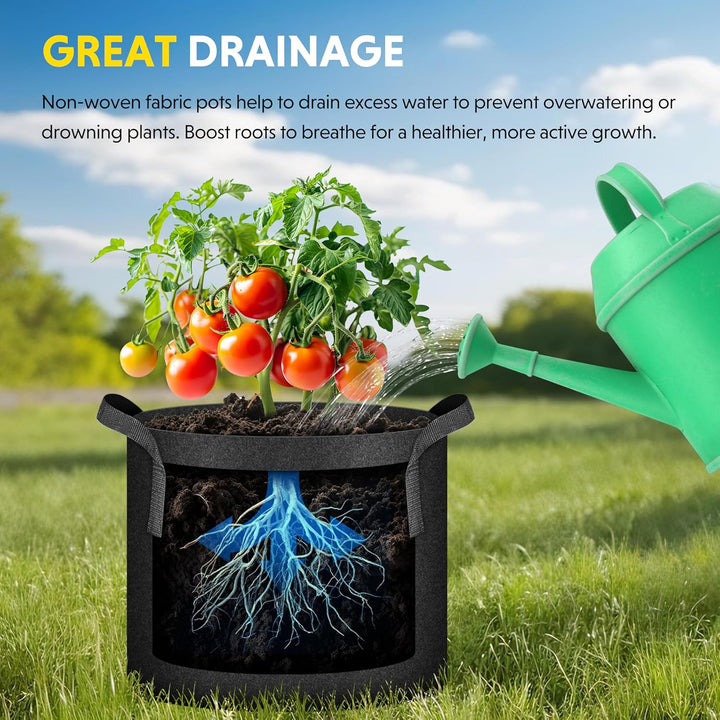 iPower 15L 5er-Pack Grow Bags Stoff Belüftungstöpfe Behälter mit Riemengriffen für Kindergarten und