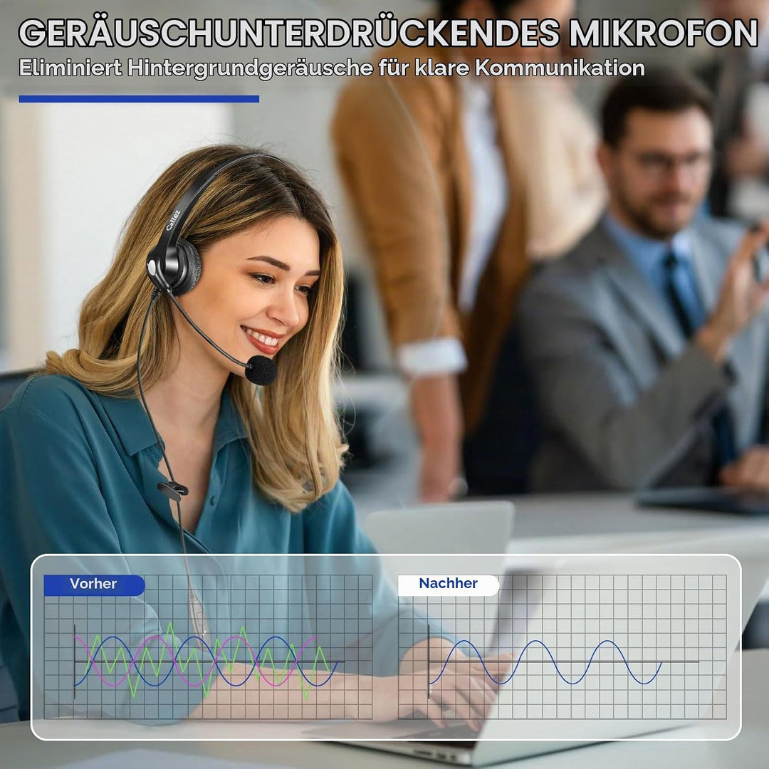 3,5mm Klinke Headset Handy mit Mikrofon Noise Cancelling, USB-C PC Headset mit Kabel für Laptop Mac