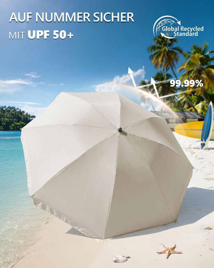 4smile Sonnenschirm Strand Ø 160 cm - UPF 50+ Praktischer Reise Sonnenschirm für Koffer - Funktionel